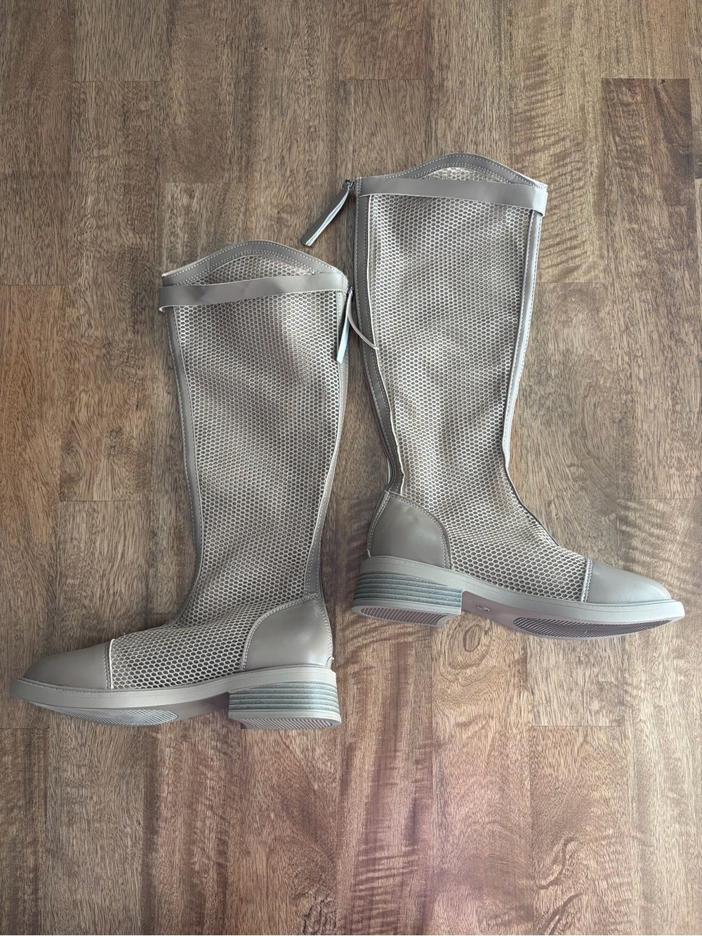 NEW! Taupe Mesh Mid-Calf Women's Boots with Heel - Picture 2 of 12